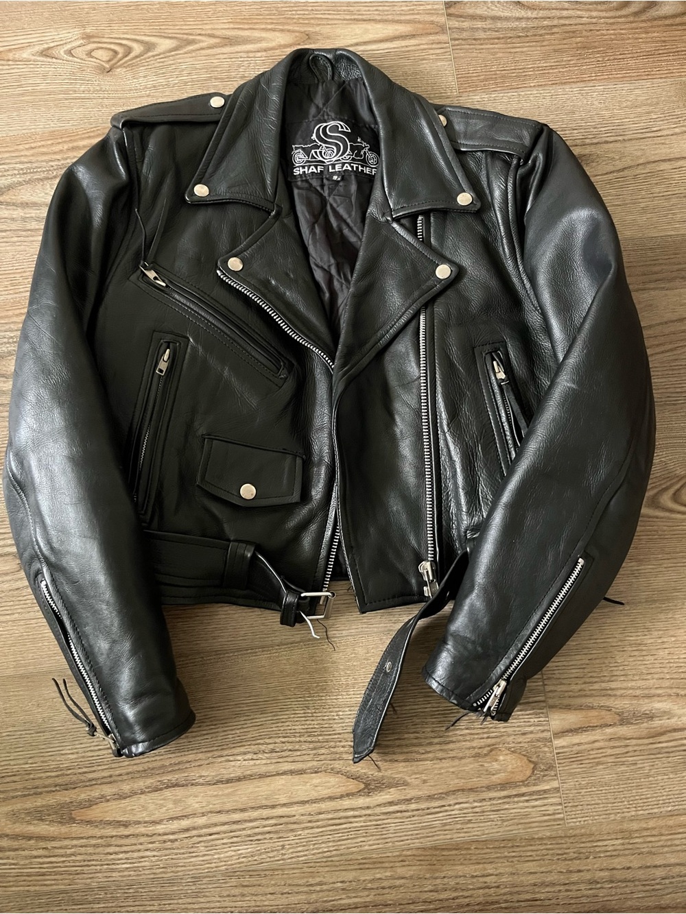 Shaf Genuine Leather Lined Motorcycle Biker Jacket Womens S